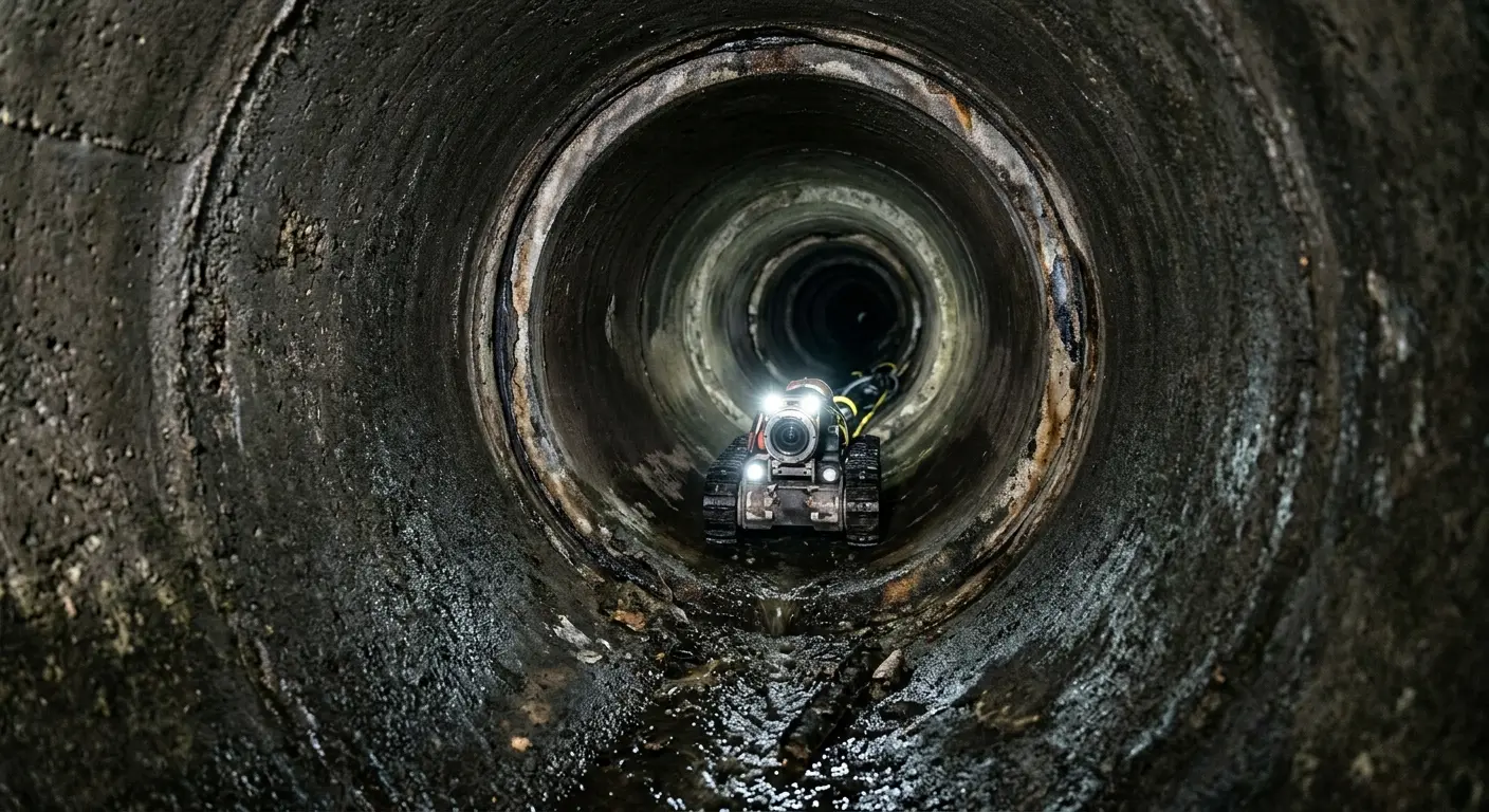 Robotic sewer camera inspecting pipe interior for Sewer Line Repair in Freeport